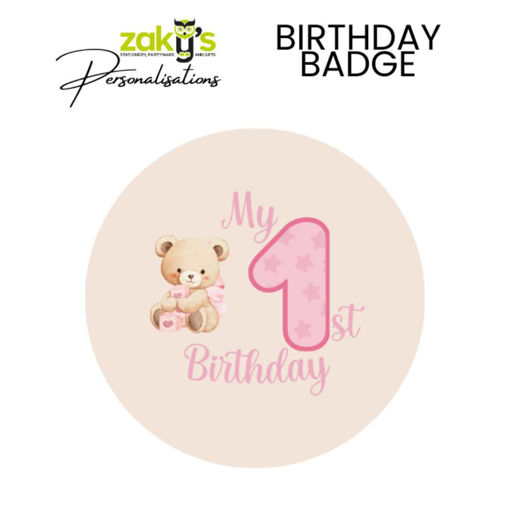 Picture of MY 1ST BIRTHDAY BADGE PINK STAR